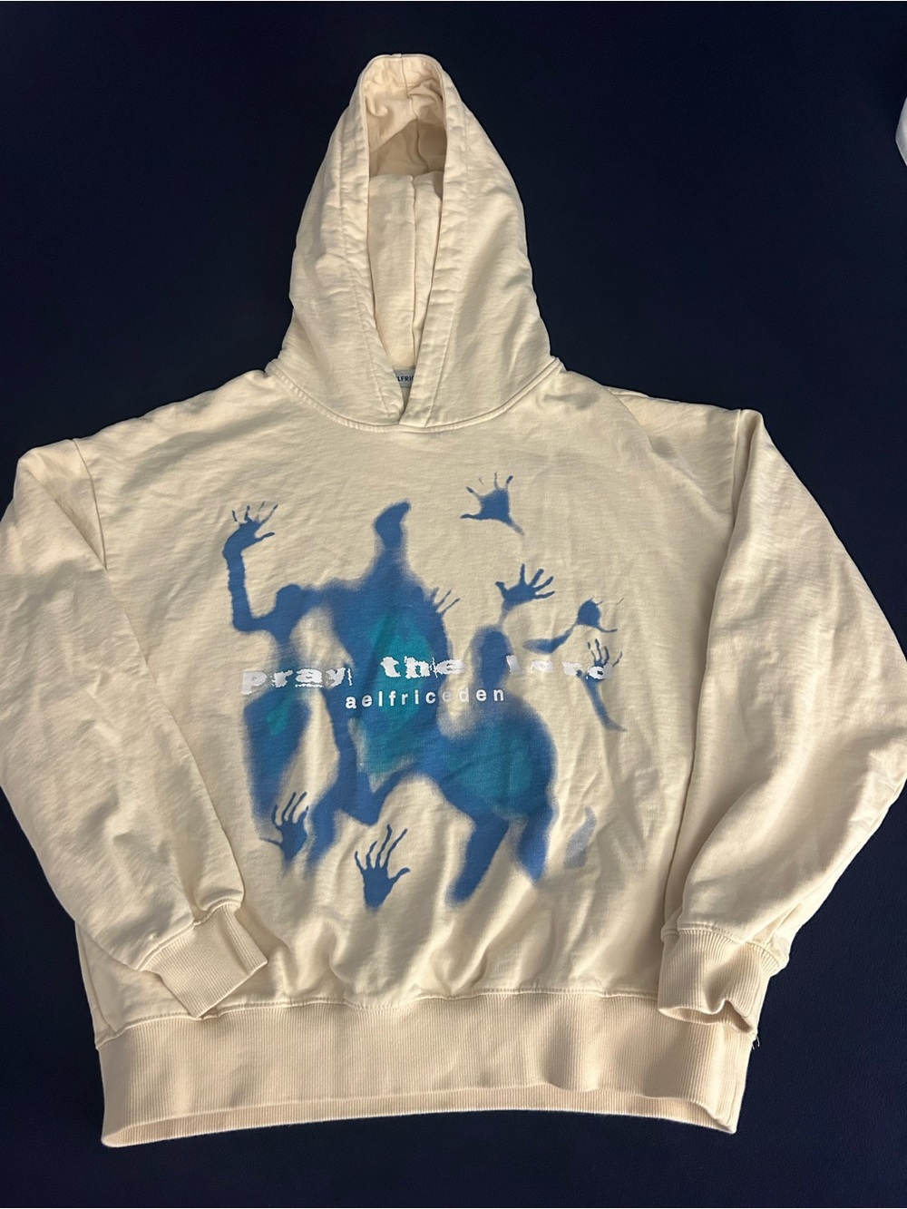 Aelfric Eden Cream Hoodie with Blue Logo Tag